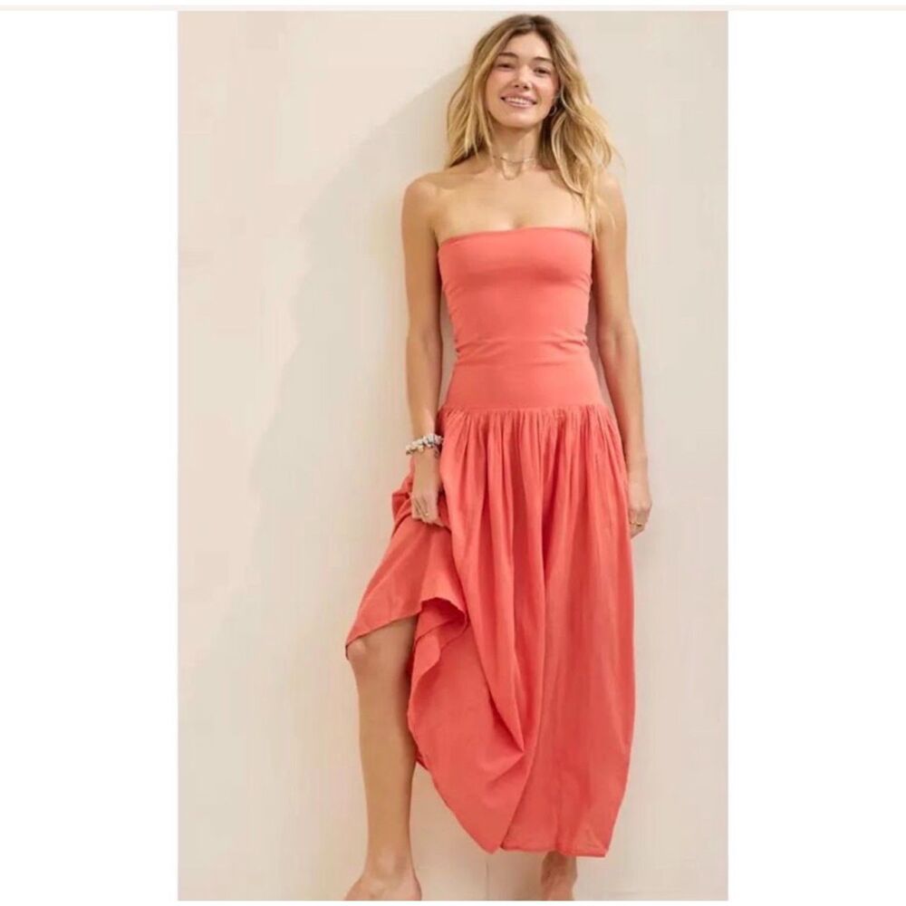NEW Aerie Womens S convertible dress skirt At The Barre maxi Coral strapless top